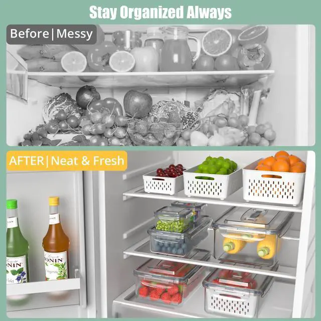 Alt view image 3 of 7 - 5 Pcs Fruit Storage Containers For Fridge with Removable Colander and Handle Lid, Refrigerator Organizers and Storage, Airtight Container to Keep Berry Fruit and Vegetable Fresh Longer Dishwasher Safe