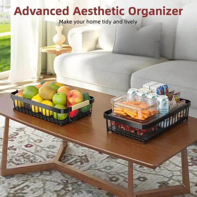 Alt view image 4 of 7 - 2-Tier Fruit Basket with Banana Hangers, Detachable Metal Bowl