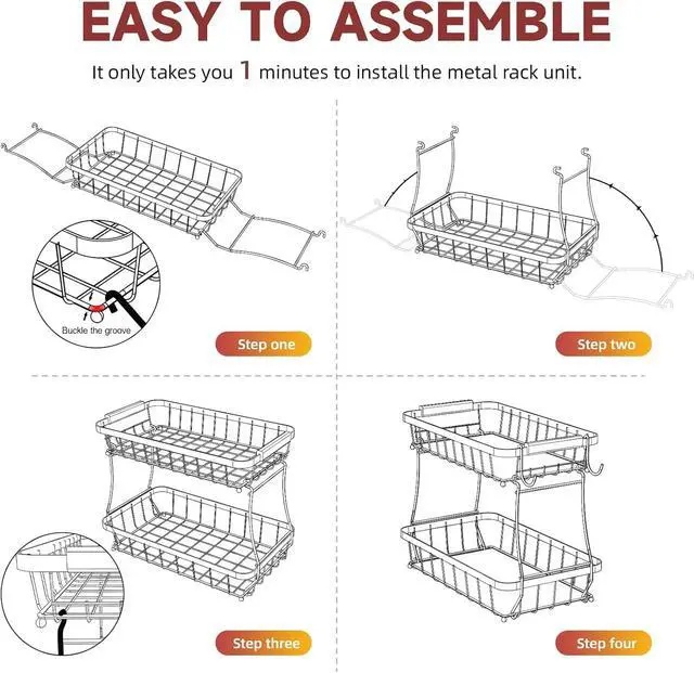Alt view image 7 of 7 - 2-Tier Fruit Basket with Banana Hangers, Detachable Metal Bowl