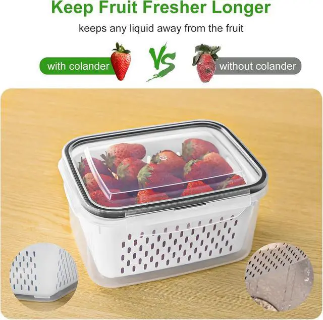 Alt view image 4 of 7 - 5 PCS Fruit storage Containers for Fridge with Removable Colander and Chopper Set, Leakproof Food Storage Containers with lids, Dishwasher & Microwave Safe Produce Containers to Keep Fruits Fresh