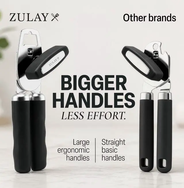 Alt view image 2 of 7 - Heavy Duty Stainless Steel Can Opener Manual with Bottle Opener - Rust Proof Manual Can Opener With Turn Knob & Comfy Soft Grip Handles - Black