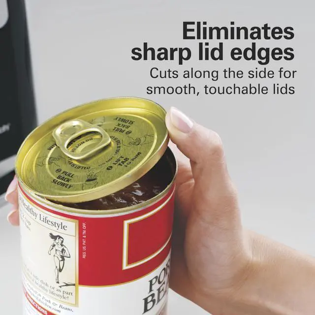 Alt view image 2 of 7 - Smooth Touch Electric Automatic Can Opener with Easy Push Down Lever, Eliminates Sharp Edges, Opens All Standard-Size and Pop-Top Cans, Extra Tall, Black and Chrome (76606AG)