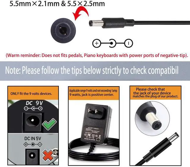 Alt view image 4 of 7 - 9V Power Supply 1A AC Adapter DC 9Volt Power Adapter Charger 9V Power Cord with 8 Interchangeable DC Plug for 100mA 300mA 400mA 500mA 600mA 700mA 800mA 900mA 1000mA Equipment