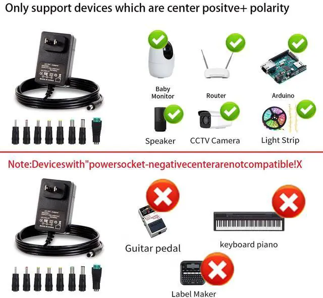 Alt view image 3 of 7 - 9V Power Supply 1A AC Adapter DC 9Volt Power Adapter Charger 9V Power Cord with 8 Interchangeable DC Plug for 100mA 300mA 400mA 500mA 600mA 700mA 800mA 900mA 1000mA Equipment