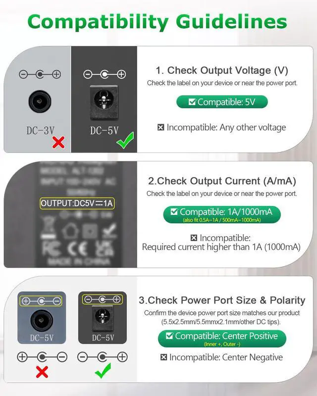 Alt view image 2 of 7 - 5V 1A DC Power Supply Adapter 5W AC/DC Charger AC 100V-240V to D C 5 Volt 1Amp 0.5A Replacement Power Cord for Security Camera Baby Monitor Graco Swing TV Box Raspberry Pi Type C with 8TIPS