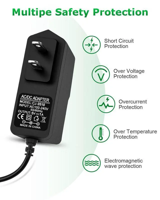 Alt view image 5 of 7 - 5V 1A DC Power Supply Adapter 5W AC/DC Charger AC 100V-240V to D C 5 Volt 1Amp 0.5A Replacement Power Cord for Security Camera Baby Monitor Graco Swing TV Box Raspberry Pi Type C with 8TIPS