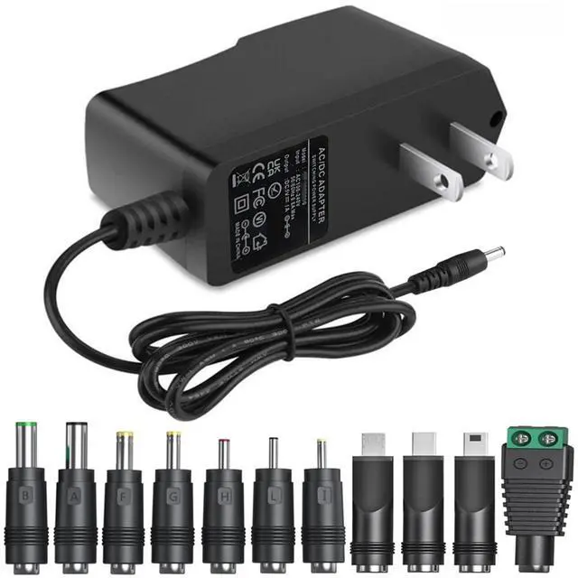 Main image of 5V 1A AC Adapter DC5V Power Supply Cord with 11 Plug Tips AC to DC 5Volt 1A 500mA 400mA 200mA 100mA Power Adapter for Baby Monitor Graco Swing Camera Raspberry Pi USB Type-C 5V wall Charger 6FT