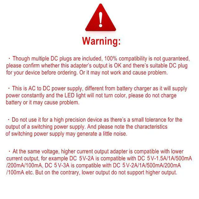 Alt view image 2 of 7 - 5V 1A AC Adapter DC5V Power Supply Cord with 11 Plug Tips AC to DC 5Volt 1A 500mA 400mA 200mA 100mA Power Adapter for Baby Monitor Graco Swing Camera Raspberry Pi USB Type-C 5V wall Charger 6FT