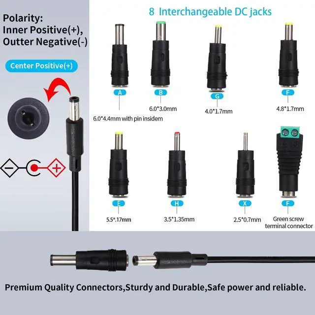Alt view image 2 of 6 - 6V Power Supply AC Adapter DC 6Volt Power Adapter Charger DC in 6V Power Cord with 8 Interchangeable Plug for 100mA 300mA 400mA 500mA 600mA 700mA 800mA 900mA 1000mA 1500mA 2000mA Equipment