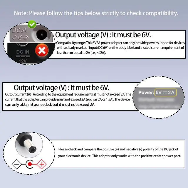Alt view image 5 of 6 - 6V Power Supply AC Adapter DC 6Volt Power Adapter Charger DC in 6V Power Cord with 8 Interchangeable Plug for 100mA 300mA 400mA 500mA 600mA 700mA 800mA 900mA 1000mA 1500mA 2000mA Equipment