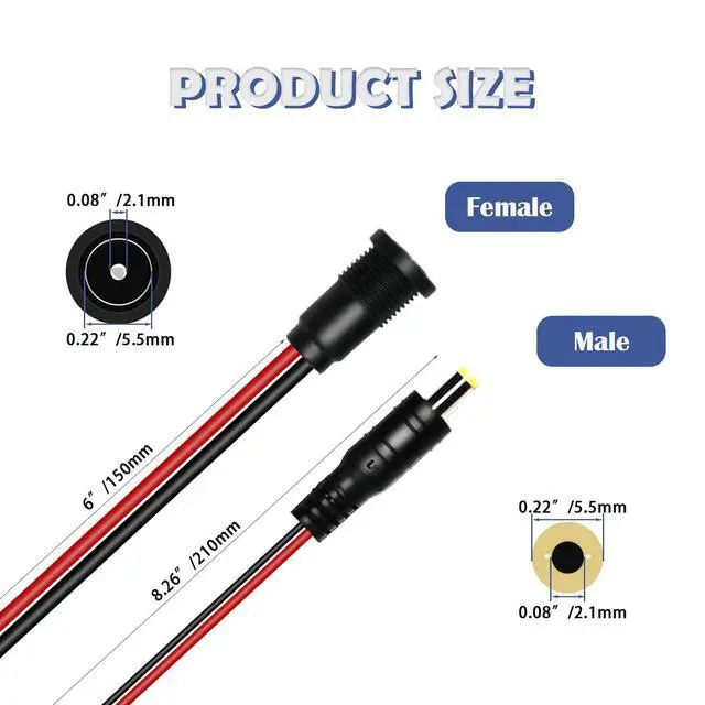 Alt view image 2 of 5 - 6 Sets 5.5 x 2.1mm DC Power Jack Threaded Female Panel Mount Barrel Connector Adapter Kit with Cover Cap OLA012