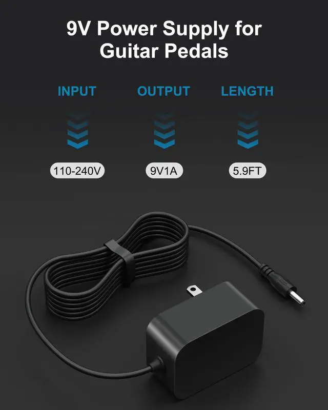 Alt view image 2 of 6 - 9V Power Supply for Guitar Pedals,Compatible with Boss PSA Adapter 9V DC for Pedals Like ME-80 ME-70 ME-25 GT-100 GT-1 GT-10 BR-80 RC-1 RC-3,5.9FT/1.8M Guitar Pedal Power Cable for Effects