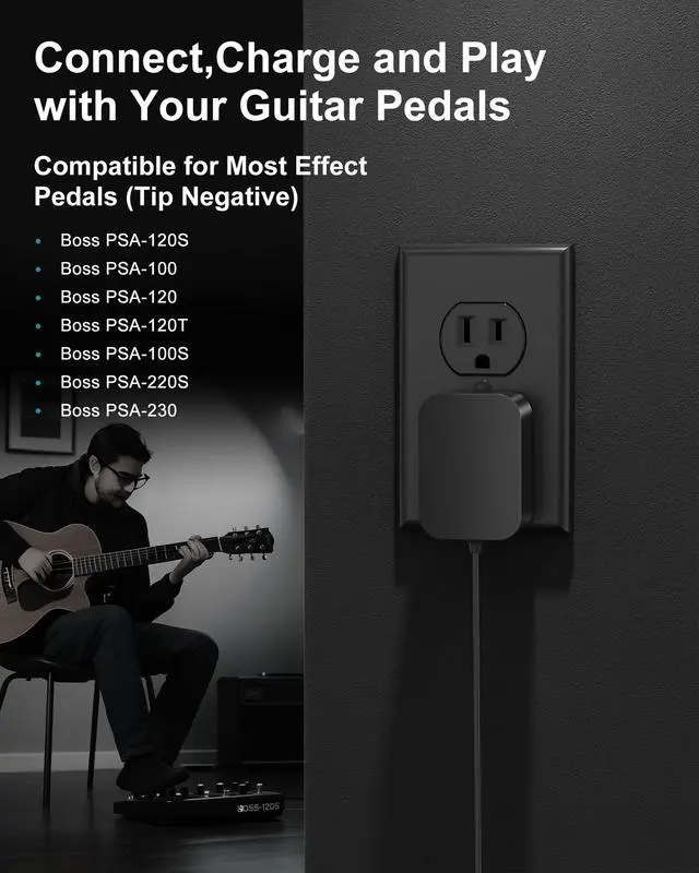 Alt view image 3 of 6 - 9V Power Supply for Guitar Pedals,Compatible with Boss PSA Adapter 9V DC for Pedals Like ME-80 ME-70 ME-25 GT-100 GT-1 GT-10 BR-80 RC-1 RC-3,5.9FT/1.8M Guitar Pedal Power Cable for Effects