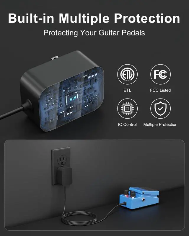 Alt view image 6 of 6 - 9V Power Supply for Guitar Pedals,Compatible with Boss PSA Adapter 9V DC for Pedals Like ME-80 ME-70 ME-25 GT-100 GT-1 GT-10 BR-80 RC-1 RC-3,5.9FT/1.8M Guitar Pedal Power Cable for Effects