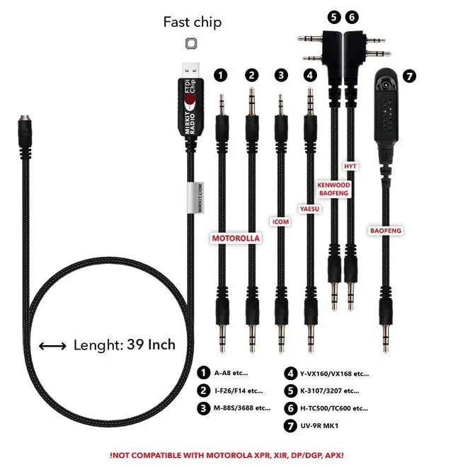 Alt view image 2 of 7 - USB Programming Cable, 7-in-1, Compatible with Baofeng UV-5R, UV-82, BF888S, UV-9R, BF-F8HP, Kenwood, Wouxun, Btech, 4ft Cable, for Radio Amateur