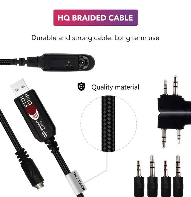 Alt view image 5 of 7 - USB Programming Cable, 7-in-1, Compatible with Baofeng UV-5R, UV-82, BF888S, UV-9R, BF-F8HP, Kenwood, Wouxun, Btech, 4ft Cable, for Radio Amateur