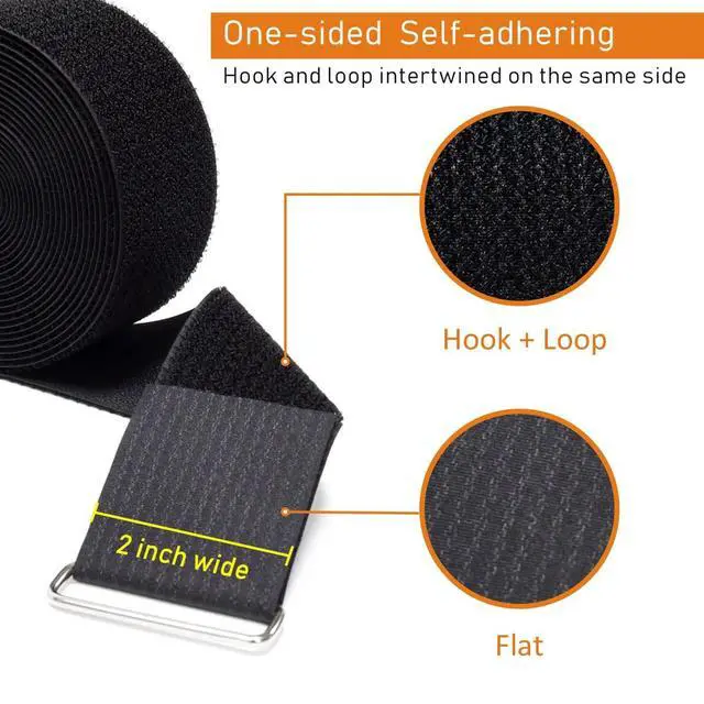Alt view image 2 of 6 - 2"x16ft Reusable Cinch Strap with 10 Metal Buckles, Cut-to-Length Fastening Securing Straps, Adjustable Nylon Cable Straps and Cord Ties for Organizer or Storage, 2 inch Wide, Black