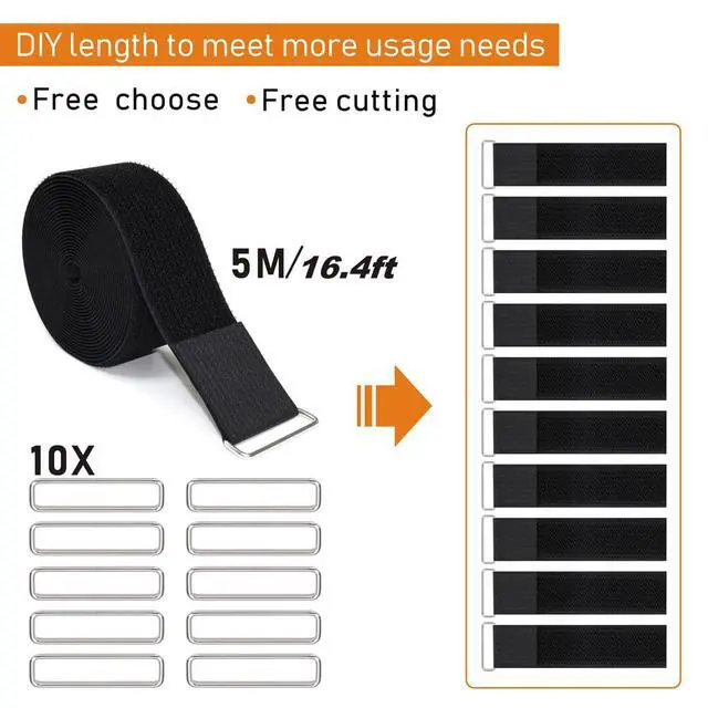 Alt view image 4 of 6 - 2"x16ft Reusable Cinch Strap with 10 Metal Buckles, Cut-to-Length Fastening Securing Straps, Adjustable Nylon Cable Straps and Cord Ties for Organizer or Storage, 2 inch Wide, Black