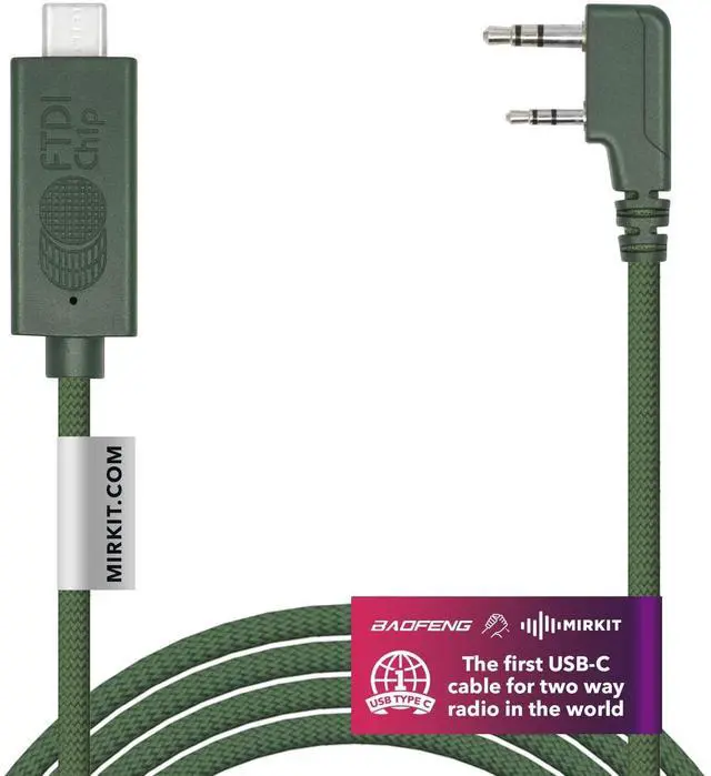 Main image of USB-C Programming Cable Green for Flashing Analogue Ham Radio: Baofeng, Wouxun, Kenwood, Archell, Retevis. Compatible with Windows, Mac, Ubuntu OS