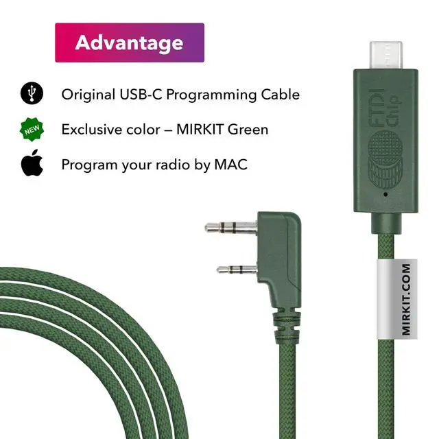 Alt view image 4 of 6 - USB-C Programming Cable Green for Flashing Analogue Ham Radio: Baofeng, Wouxun, Kenwood, Archell, Retevis. Compatible with Windows, Mac, Ubuntu OS