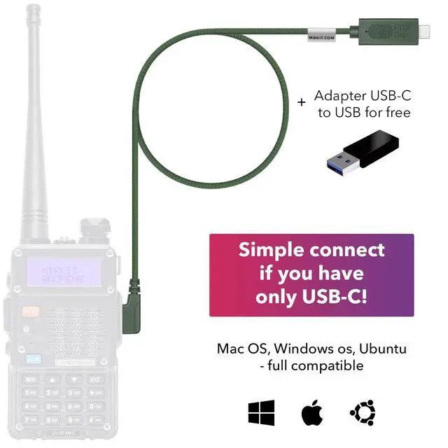 Alt view image 5 of 6 - USB-C Programming Cable Green for Flashing Analogue Ham Radio: Baofeng, Wouxun, Kenwood, Archell, Retevis. Compatible with Windows, Mac, Ubuntu OS