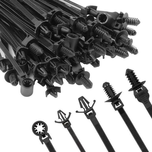 Main image of 110 PCS Automotive Installation Black Push Mount Cable Zip Ties Assorted Sizes, Heavy Duty Self-Locking UV Resistant Wire Ties - For Indoor Wire Bundling, Construction, Automotive