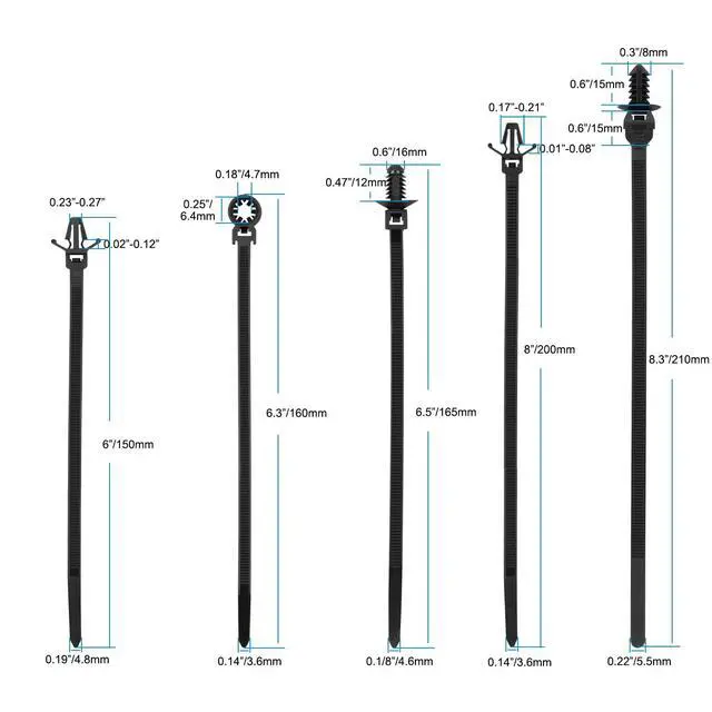 Alt view image 3 of 6 - 110 PCS Automotive Installation Black Push Mount Cable Zip Ties Assorted Sizes, Heavy Duty Self-Locking UV Resistant Wire Ties - For Indoor Wire Bundling, Construction, Automotive