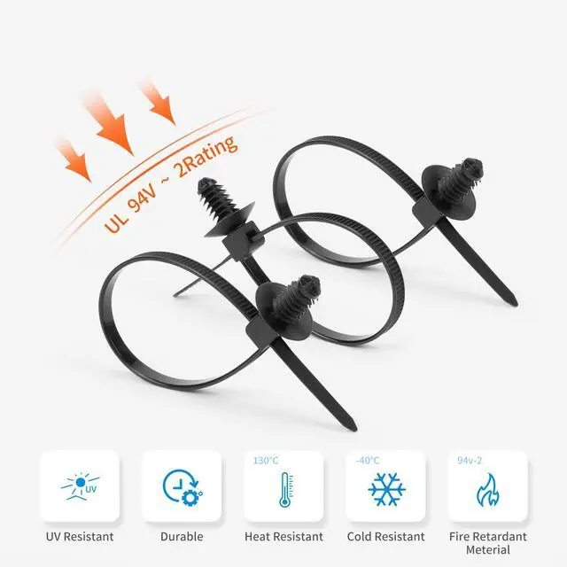 Alt view image 4 of 6 - 110 PCS Automotive Installation Black Push Mount Cable Zip Ties Assorted Sizes, Heavy Duty Self-Locking UV Resistant Wire Ties - For Indoor Wire Bundling, Construction, Automotive