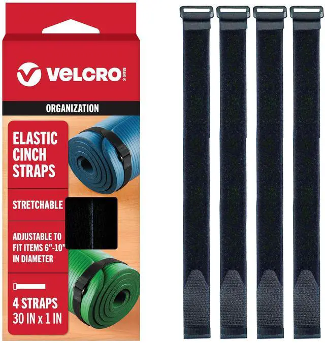 Main image of 30 Inch Elastic Straps 4 Pack, Use as Yoga Mat Straps, Fasten Outdoor Umbrellas, Wood, Tarps, Blankets, Poles and More, Stretchable and Adjustable for a Snug Fit