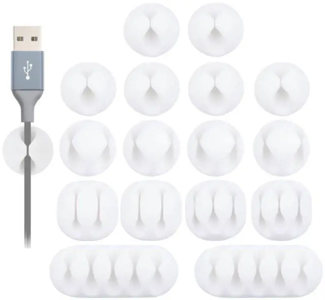 Main image of Desk Cable Management Cord Organizer, 16 Pack White Self Adhesive Cord Holder Cable Clips, Ideal Cable Organizer Wire Keeper for Desk, Nightstand, Phone Charger, Computer, Home, Office, Car