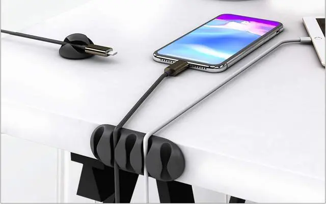 Alt view image 3 of 7 - Desk Cable Management Cord Organizer, 16 Pack White Self Adhesive Cord Holder Cable Clips, Ideal Cable Organizer Wire Keeper for Desk, Nightstand, Phone Charger, Computer, Home, Office, Car