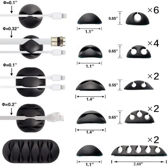 Alt view image 2 of 7 - Desk Cable Management Cord Organizer, 16 Pack White Self Adhesive Cord Holder Cable Clips, Ideal Cable Organizer Wire Keeper for Desk, Nightstand, Phone Charger, Computer, Home, Office, Car