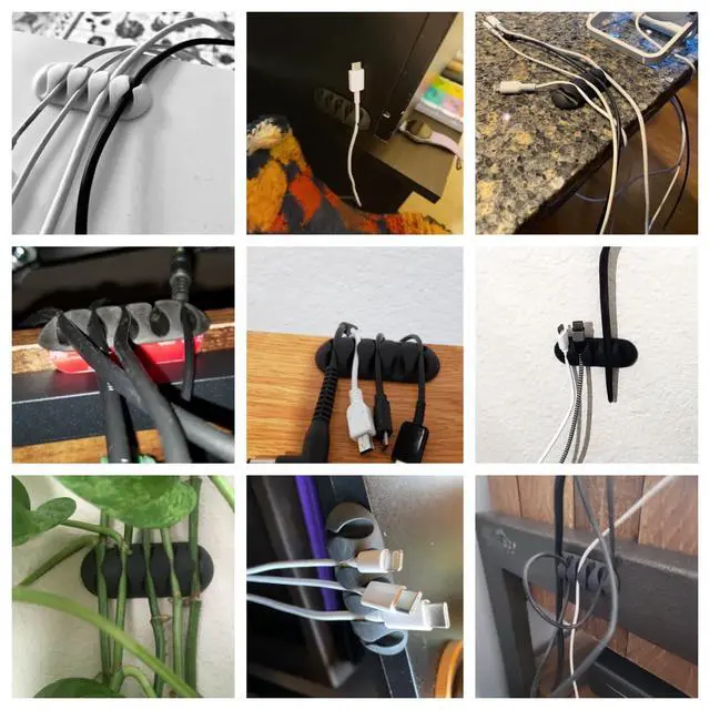 Alt view image 7 of 7 - Desk Cable Management Cord Organizer, 16 Pack White Self Adhesive Cord Holder Cable Clips, Ideal Cable Organizer Wire Keeper for Desk, Nightstand, Phone Charger, Computer, Home, Office, Car