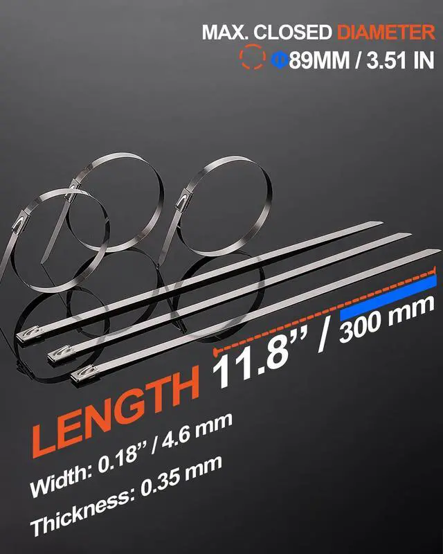 Alt view image 2 of 7 - Metal Zip Ties (100PCS 11.8 Inch), 304 Stainless Steel, Heavy Duty Self-locking Cable Ties, for Exhaust Wrap, Chain Link Fence Parts, Heat Resistant Fencing Tie. for Pipe, Auto repair.