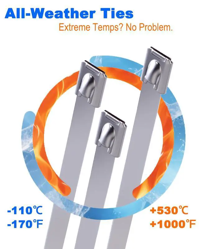 Alt view image 4 of 7 - Metal Zip Ties (100PCS 11.8 Inch), 304 Stainless Steel, Heavy Duty Self-locking Cable Ties, for Exhaust Wrap, Chain Link Fence Parts, Heat Resistant Fencing Tie. for Pipe, Auto repair.