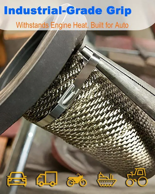 Alt view image 6 of 7 - Metal Zip Ties (100PCS 11.8 Inch), 304 Stainless Steel, Heavy Duty Self-locking Cable Ties, for Exhaust Wrap, Chain Link Fence Parts, Heat Resistant Fencing Tie. for Pipe, Auto repair.