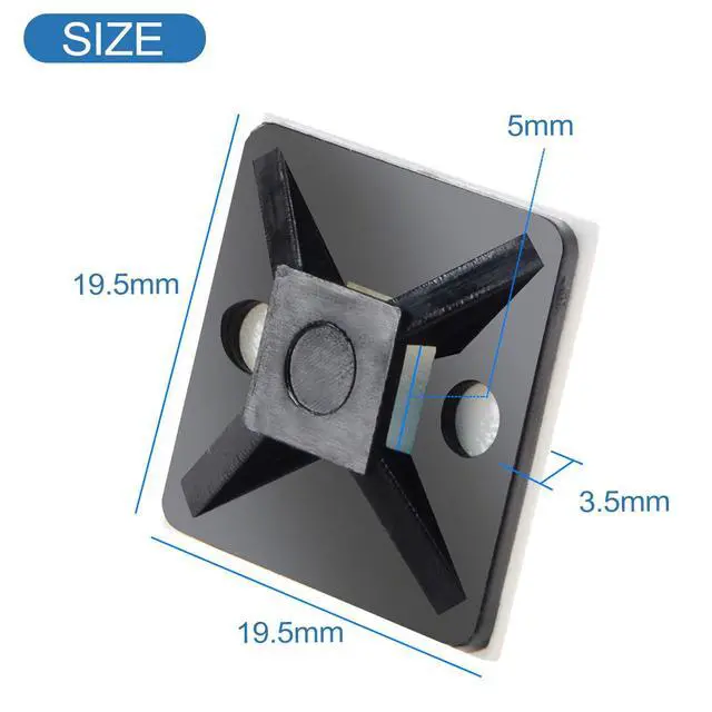 Alt view image 3 of 6 - PCS 3/4" Black Self Adhesive Cable Zip Tie Mounts Wire Cable Clips Holders Management Anchors Organizer Holders Squares(HS-101S)
