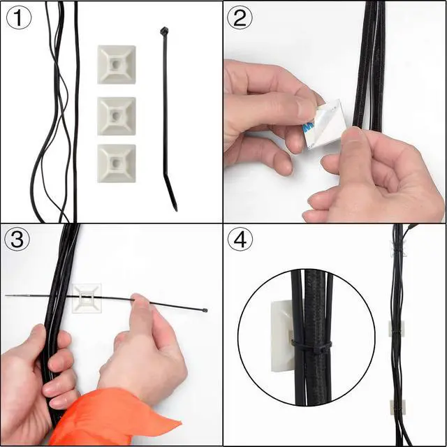 Alt view image 4 of 6 - PCS 3/4" Black Self Adhesive Cable Zip Tie Mounts Wire Cable Clips Holders Management Anchors Organizer Holders Squares(HS-101S)