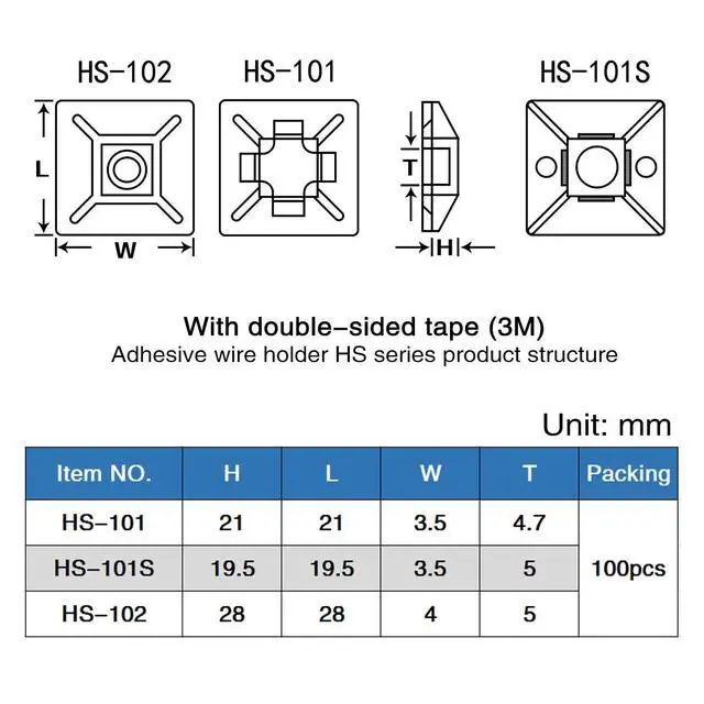 Alt view image 6 of 6 - PCS 3/4" Black Self Adhesive Cable Zip Tie Mounts Wire Cable Clips Holders Management Anchors Organizer Holders Squares(HS-101S)