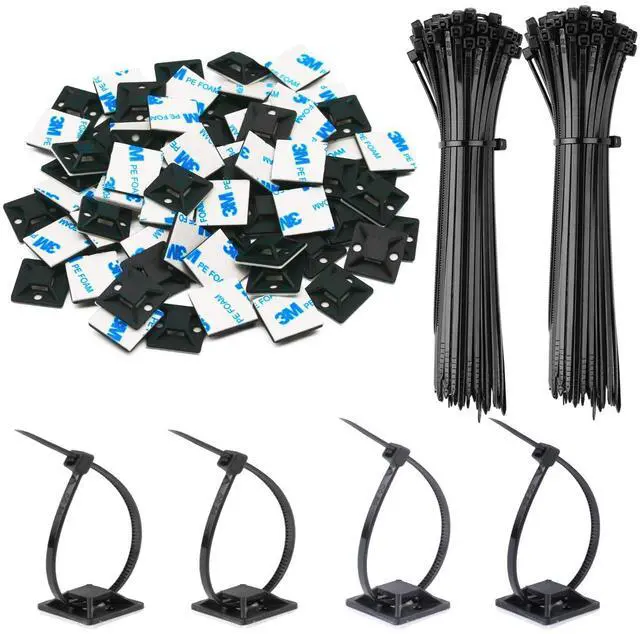 Main image of 140 Pack 3/4" Zip Tie Adhesive Mounts Self Adhesive Cable Base Holders with Multi-Purpose Tie wire clips with screw hole,Anchor stick on wire holder,Black