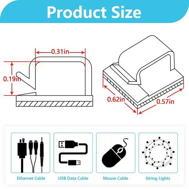 Alt view image 2 of 7 - 100PCS Cable Clips, Adhesive Wire Clips Organizer Cord Clips Management, Cable Staples Outdoor Strong for Wall, Desk, Christmas Lights, String Lights, TV PC Ethernet Cable, Clear Small