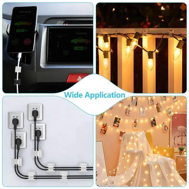 Alt view image 5 of 7 - 100PCS Cable Clips, Adhesive Wire Clips Organizer Cord Clips Management, Cable Staples Outdoor Strong for Wall, Desk, Christmas Lights, String Lights, TV PC Ethernet Cable, Clear Small