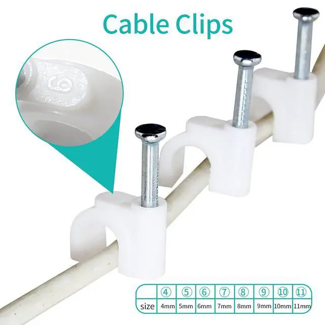 Alt view image 3 of 6 - 100Pcs Nail Cable Clips with Steel Nail, 6mm White Cable Wire Management Clips for Ethernet Cable, Telephone Cable, TV Wire Cable, Print Cable