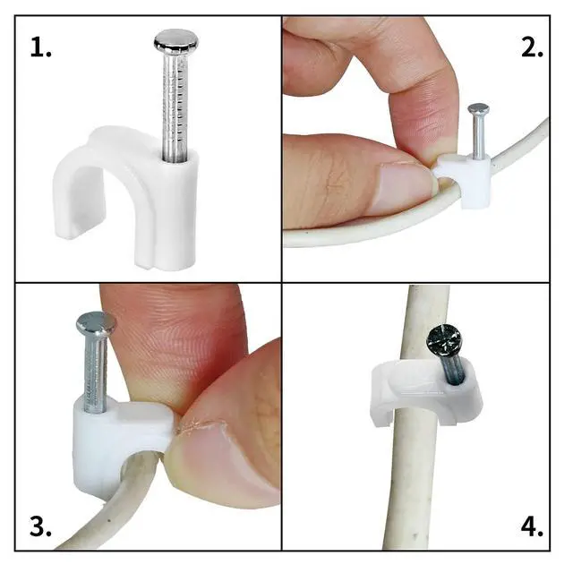 Alt view image 6 of 6 - 100Pcs Nail Cable Clips with Steel Nail, 6mm White Cable Wire Management Clips for Ethernet Cable, Telephone Cable, TV Wire Cable, Print Cable