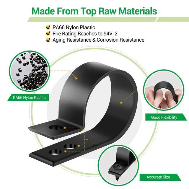 Alt view image 4 of 7 - Cable Clips for Cable Management Cord Organizer, 6 Sizes 300 PCS Nylon R-Type, 3/16'' 1/4'' 3/8'' 1/2'' 3/4'' 1'' Black Plastic Screw Mounting Cord Fastener Clamp Assortment Kit with M4 Screws