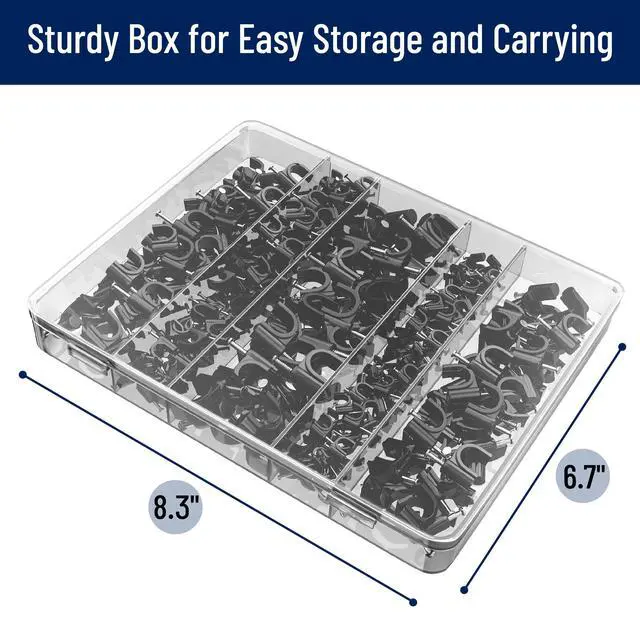 Alt view image 3 of 7 - Cable Clips with Steel Nails, 360 pcs, Black, 4mm 5mm 6mm 8mm 10mm, Cord Clips for Wires on Wall, Cable Wall Clip, Wire Wall Clips, Cable Wire Clips, Coaxial Cable Clips, Cord Wall Clip