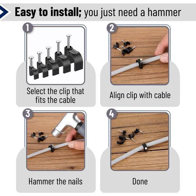 Alt view image 5 of 7 - Cable Clips with Steel Nails, 360 pcs, Black, 4mm 5mm 6mm 8mm 10mm, Cord Clips for Wires on Wall, Cable Wall Clip, Wire Wall Clips, Cable Wire Clips, Coaxial Cable Clips, Cord Wall Clip