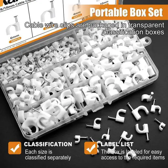 Alt view image 4 of 6 - 200PCS Cable Clips Nail in Cable Clips Wire Clips 4/6/8/10mm Round Ethernet Cables Wall Clips for Cords RG6 RG59 CAT5 CAT6 RJ45