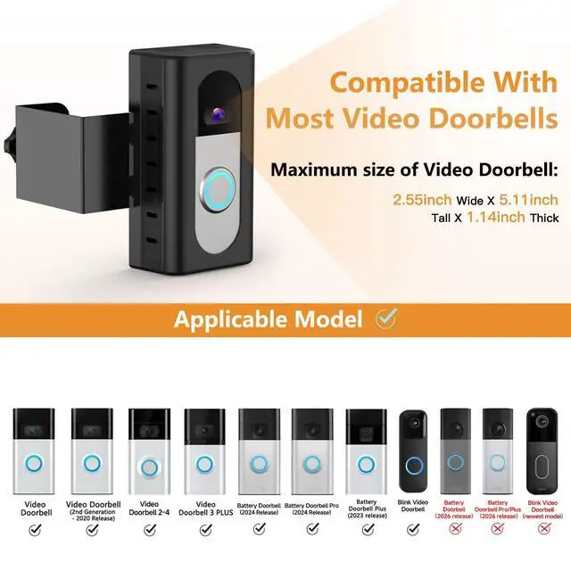 Alt view image 2 of 7 - Anti-Theft Video Doorbell Mount Compatible with Video Doorbell 4/3/3 Plus/2/1/(2020 Release), Adjustable No-Drill Mounting Bracket Wedge Adapter Holder Accessories for Home Rentals Office Room