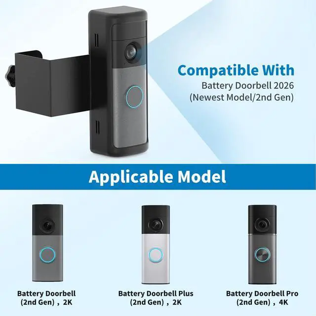 Alt view image 2 of 7 - Anti-Theft Ring Doorbell Mount for 2026 Newest Ring Battery/Other Doorbell/Plus/Pro (2nd Gen), No-Drill Camera Doorbell Kits, Non-Blocking Motion Sensor, Accessories for Apartment & Rental, Black